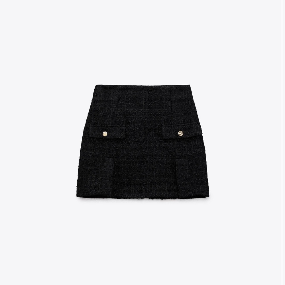 SOLD Zara Black Tweed Mini Skirt with Button Details